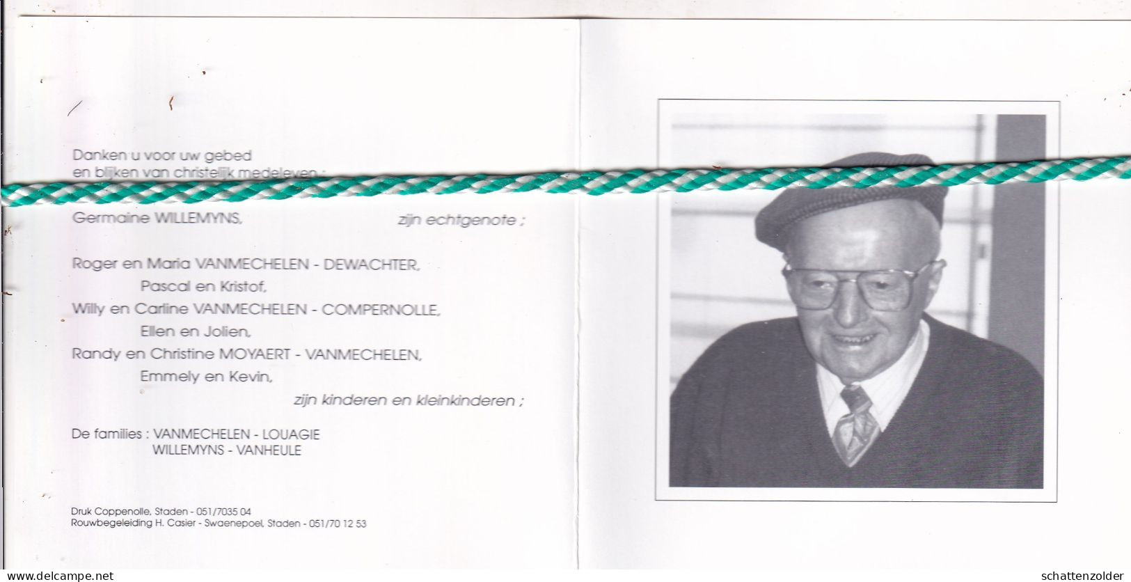Albert Vanmechelen-Willemyns, Pittem 1917, 1998. Foto - Décès