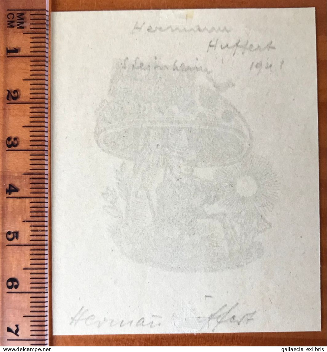 Ex-libris Herbert Huffert. Champignon Oiseau Livre. Exlibris Herbert Huffert. Mushroom Bird Book - Bookplates