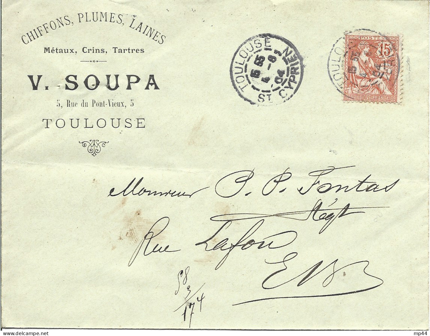 8L2 --- Lettre 31 TOULOUSE V.Soupa, Chiffons, Plumes, Laines - 1900 – 1949