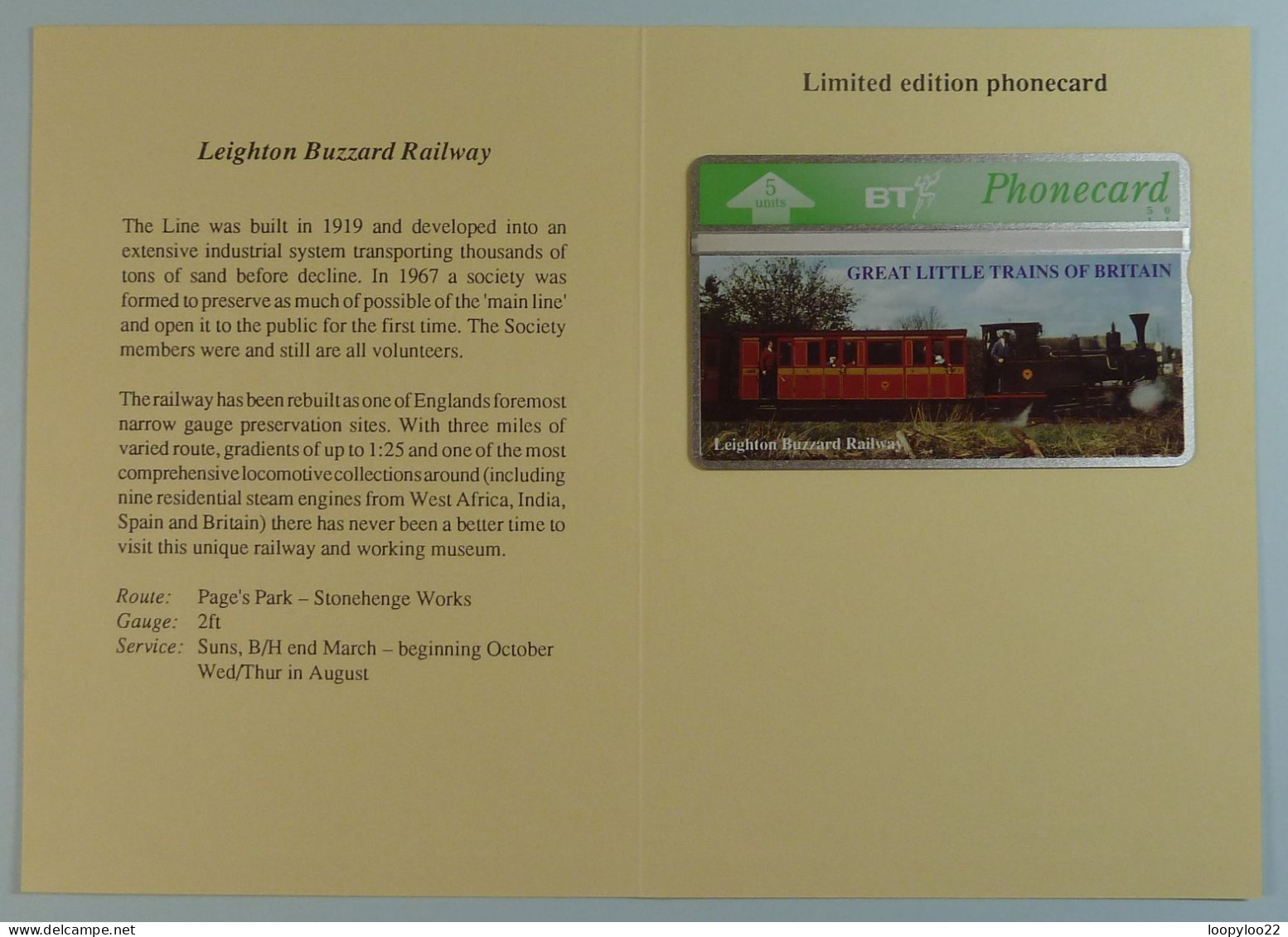 UK - BT - L&G - Great Little Trains Of Britain - Leighton Buzzard Railway - 306C - 1000ex - Ltd Edition - Mint In Folder - BT Algemene Uitgaven