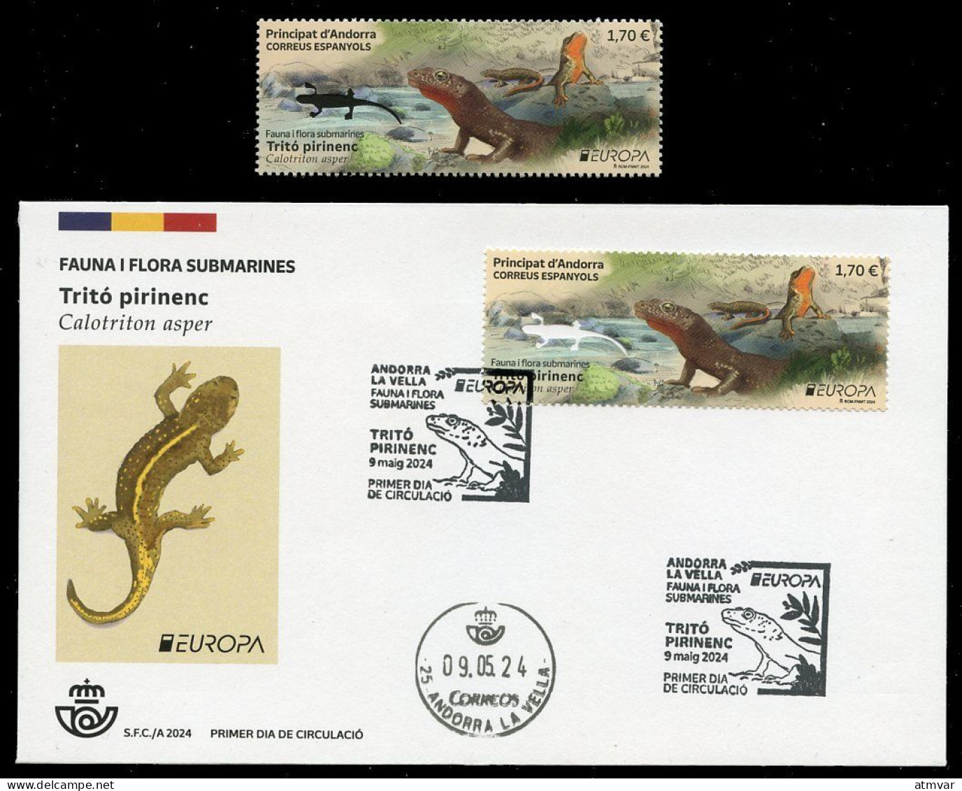 ANDORRA Correos (2024) EUROPA Fauna I Flora Submarines, Tritó Pirinenc, Calotriton Asper, Brook Salamander, Tritón - Sammlungen