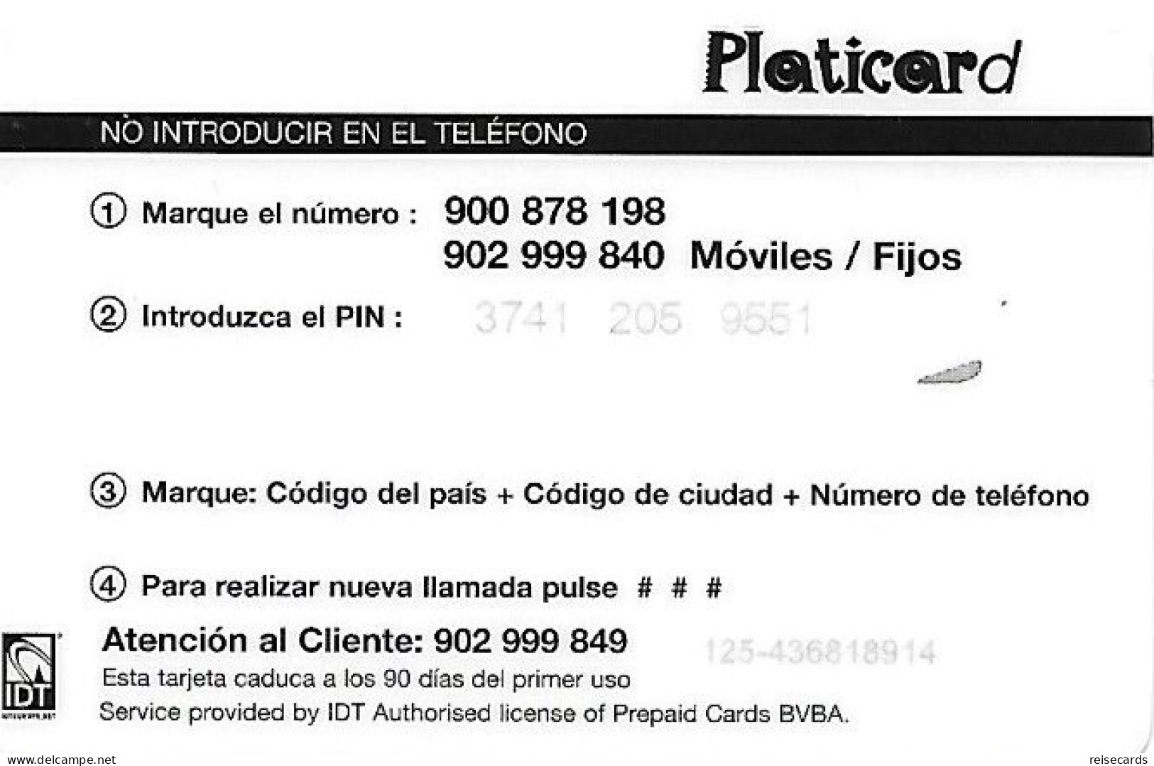 Spain: Prepaid IDT - Platicard Promocional - Autres & Non Classés