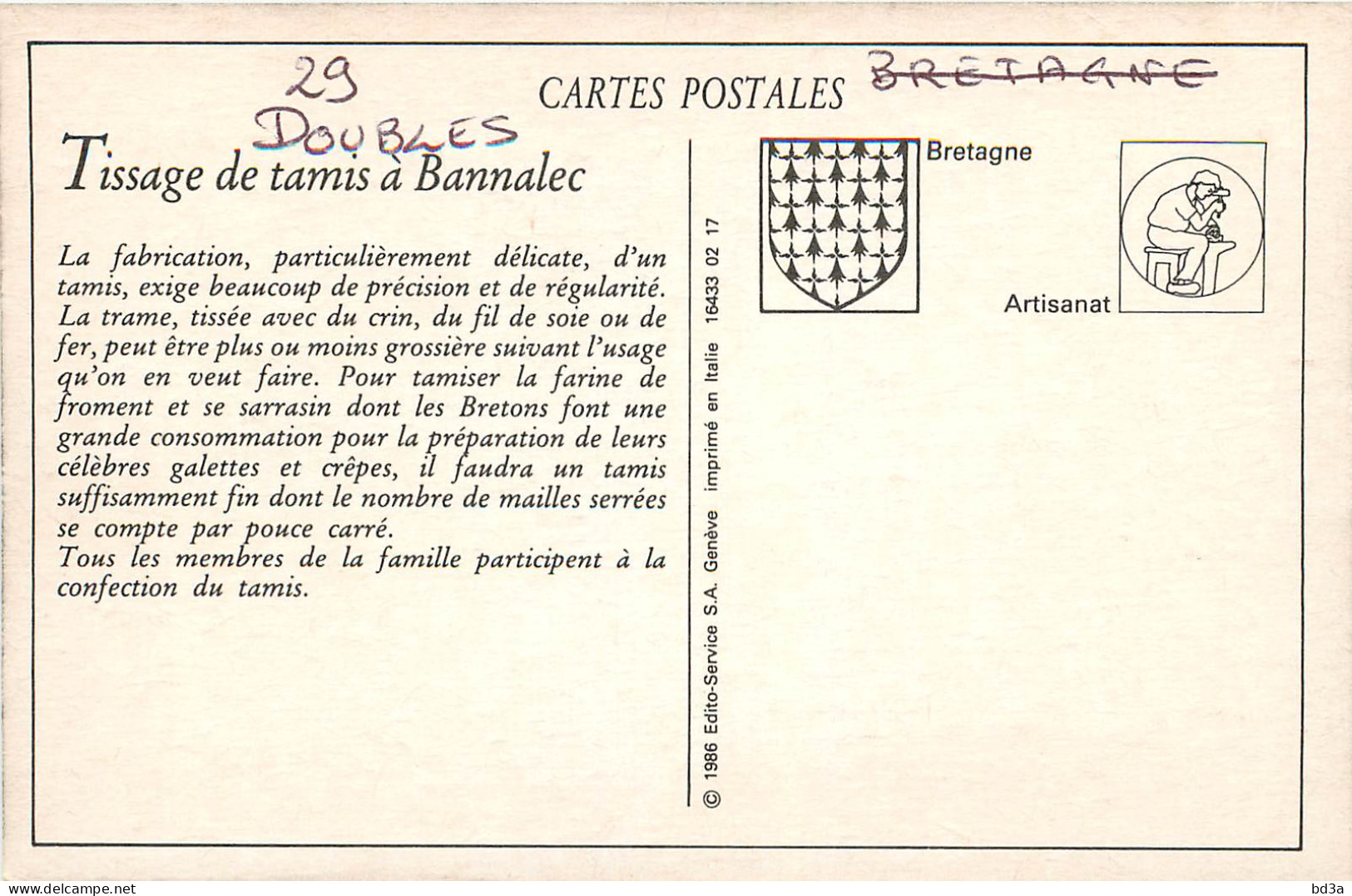 BRETAGNE TISSAGE DE TAMIS A BANNALEC REPRODUCTION  - Bretagne