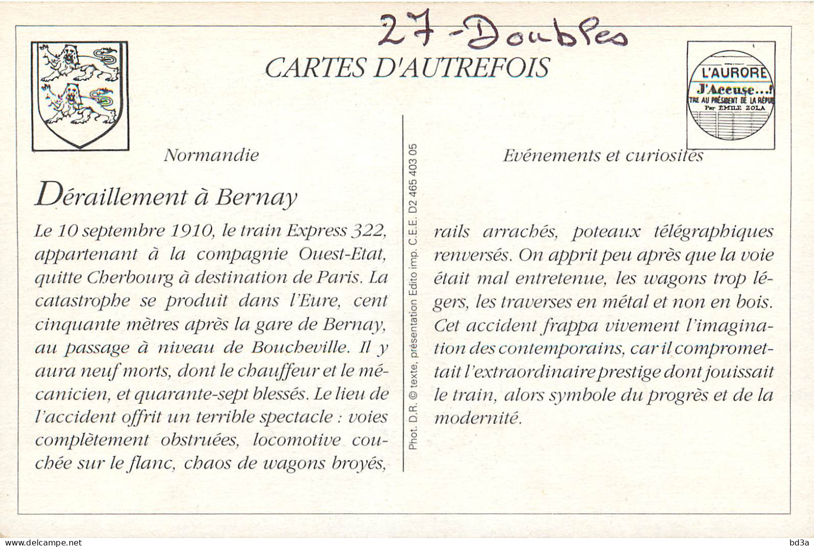 BERNAY Deraillement De L'express De Cherbourg REPRODUCTION  - Autres & Non Classés