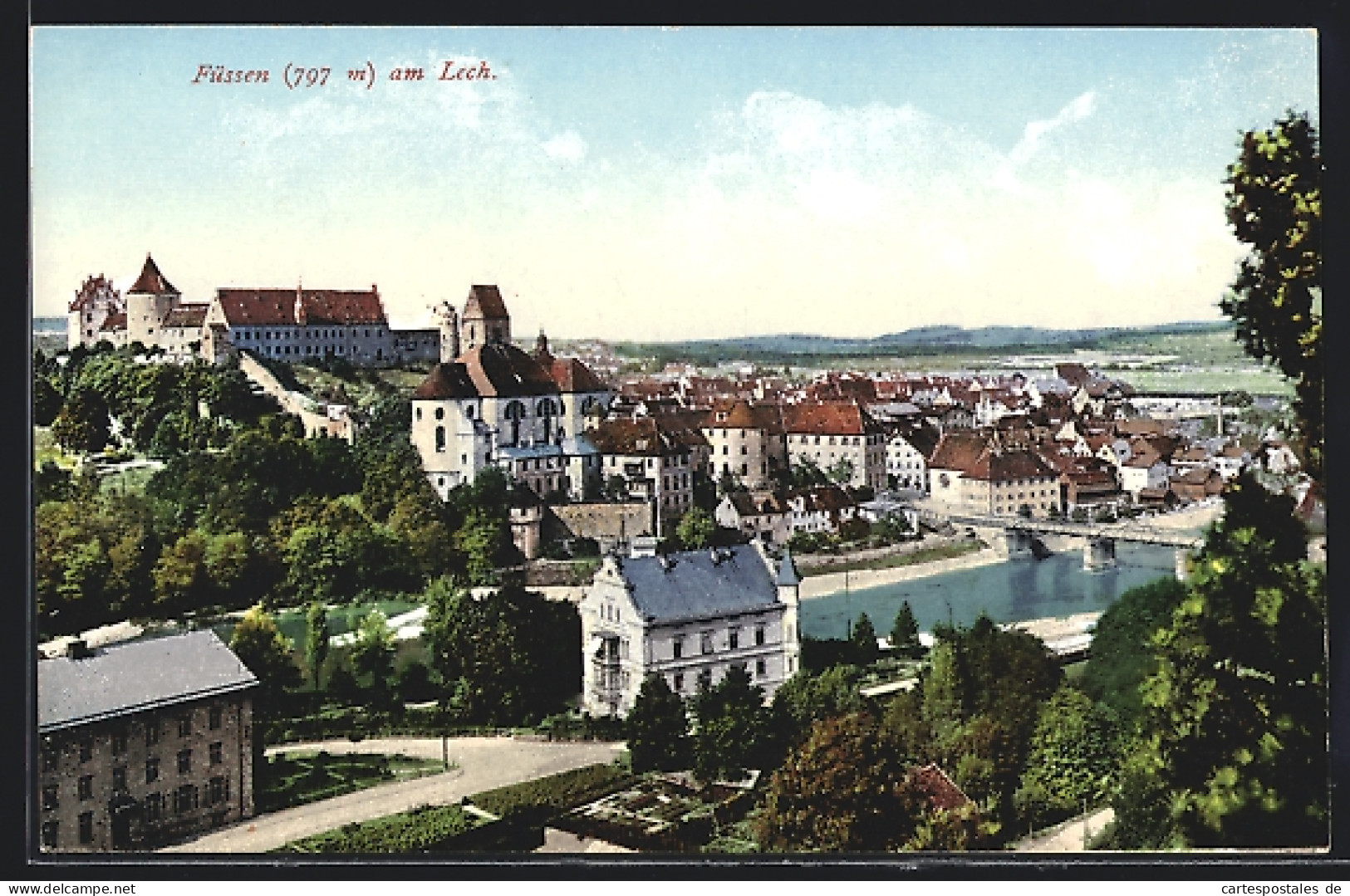 AK Füssen, Teilansicht Mit Brücke über Den Lech  - Fuessen