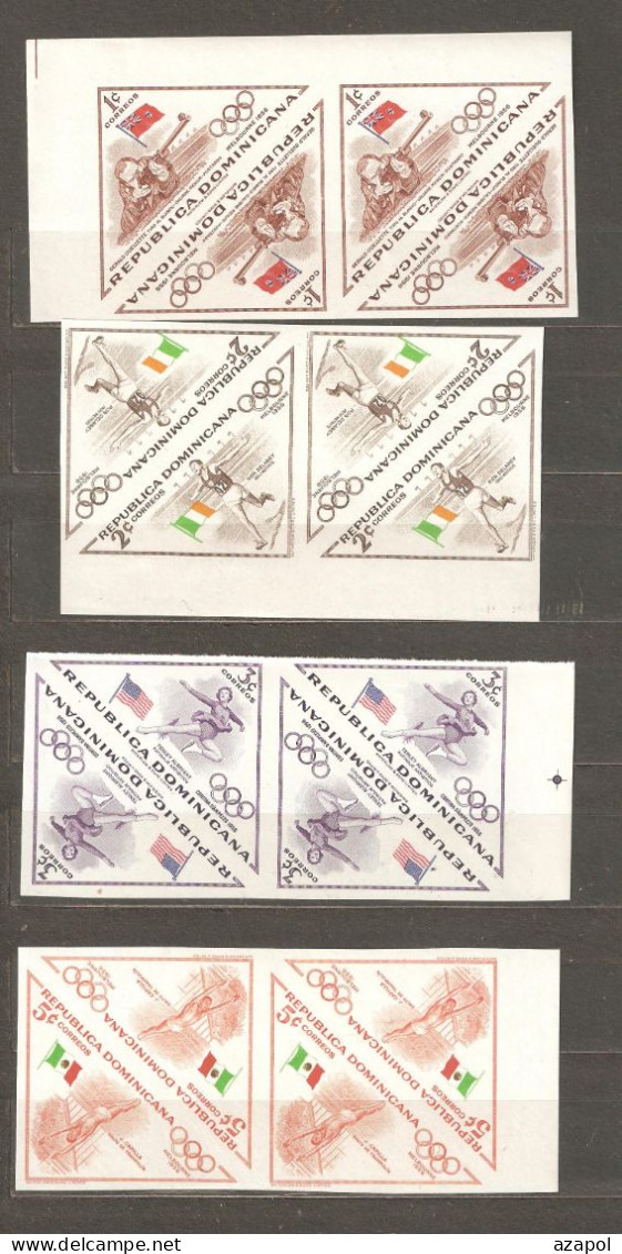 Dominican Republic: Full Set 8 Mint Imperforated Stamps In Block Of 4, Summer Olympic Games, 1957, Mi#613-20 MNH - Unused Stamps