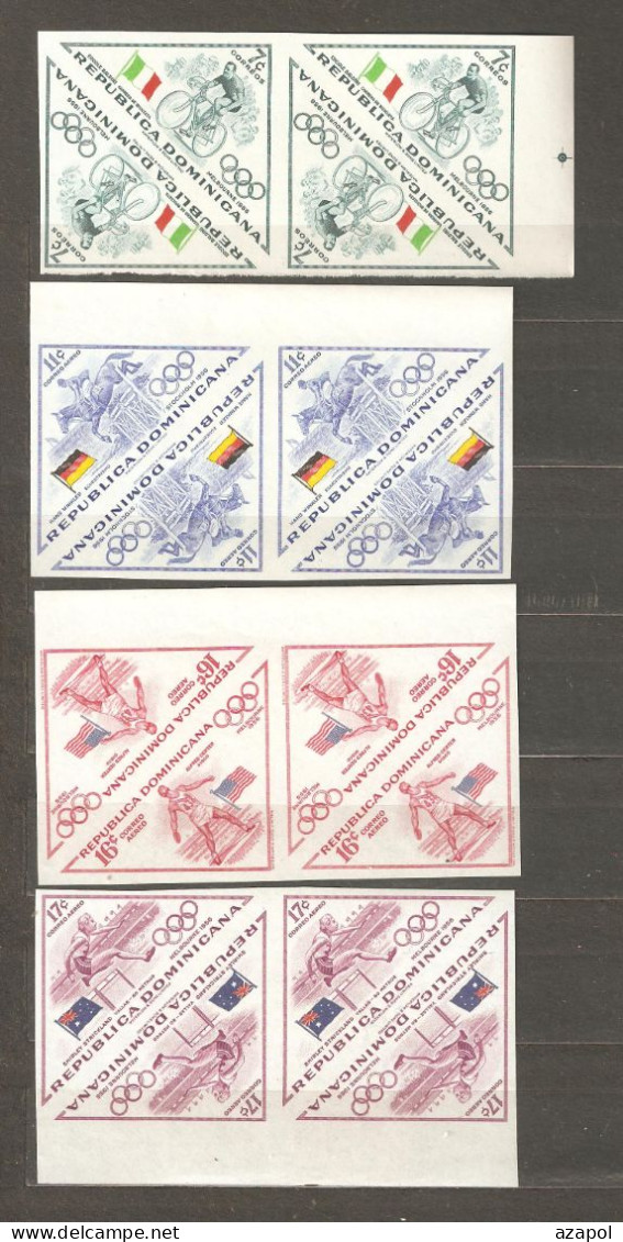 Dominican Republic: Full Set 8 Mint Imperforated Stamps In Block Of 4, Summer Olympic Games, 1957, Mi#613-20 MNH - Unused Stamps
