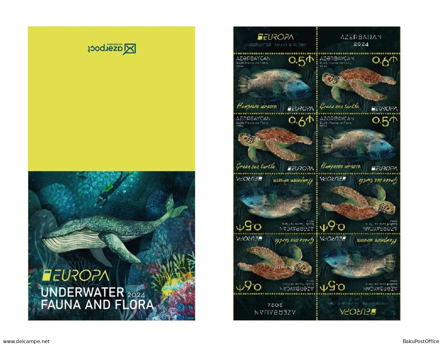 Azerbaijan 2024 CEPT EUROPA EUROPE Underwater Fauna & Flora Full Booklet WITH Cover 8 Stamps - Azerbaïdjan
