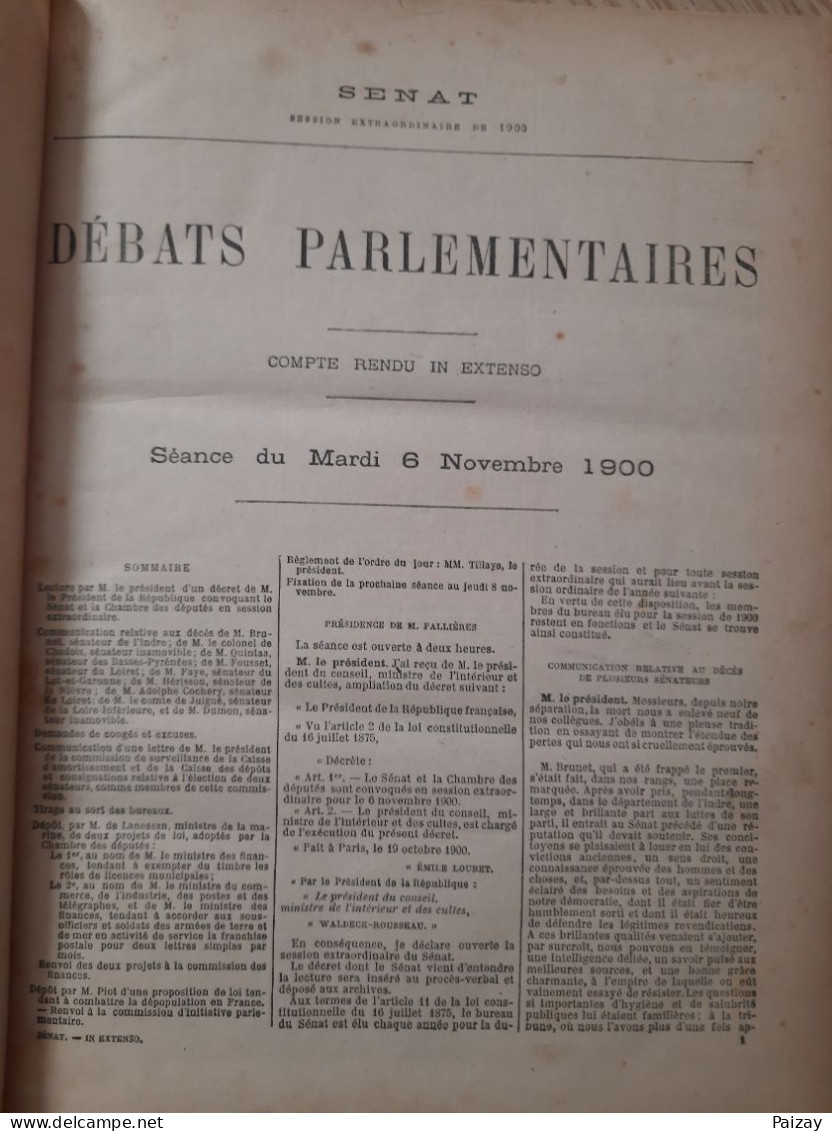 Le Journal Officiel Du Sénat Débats Parlementaire Session Extraordinaire De 1900 Novembre Et Décembre - 1801-1900