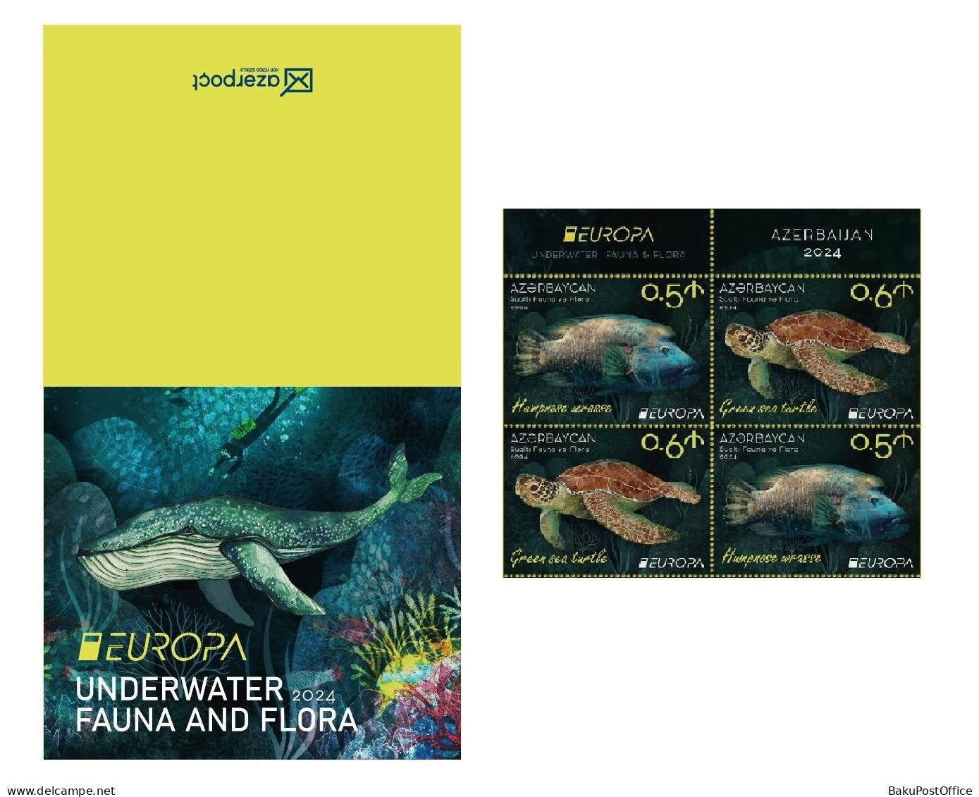 Azerbaijan 2024 CEPT EUROPA EUROPE Underwater Fauna & Flora Half Booklet WITH Cover 4 Stamps - 2024