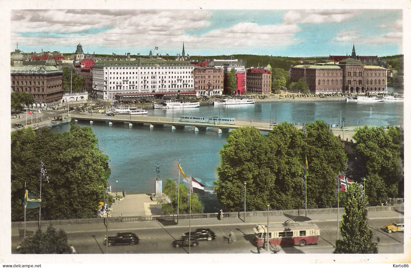 Stockholm , Sverige * Autobus électrique * Utsikt över Strömmen Med Grand Hotel Och Nationalmuseum * Suède - Suède