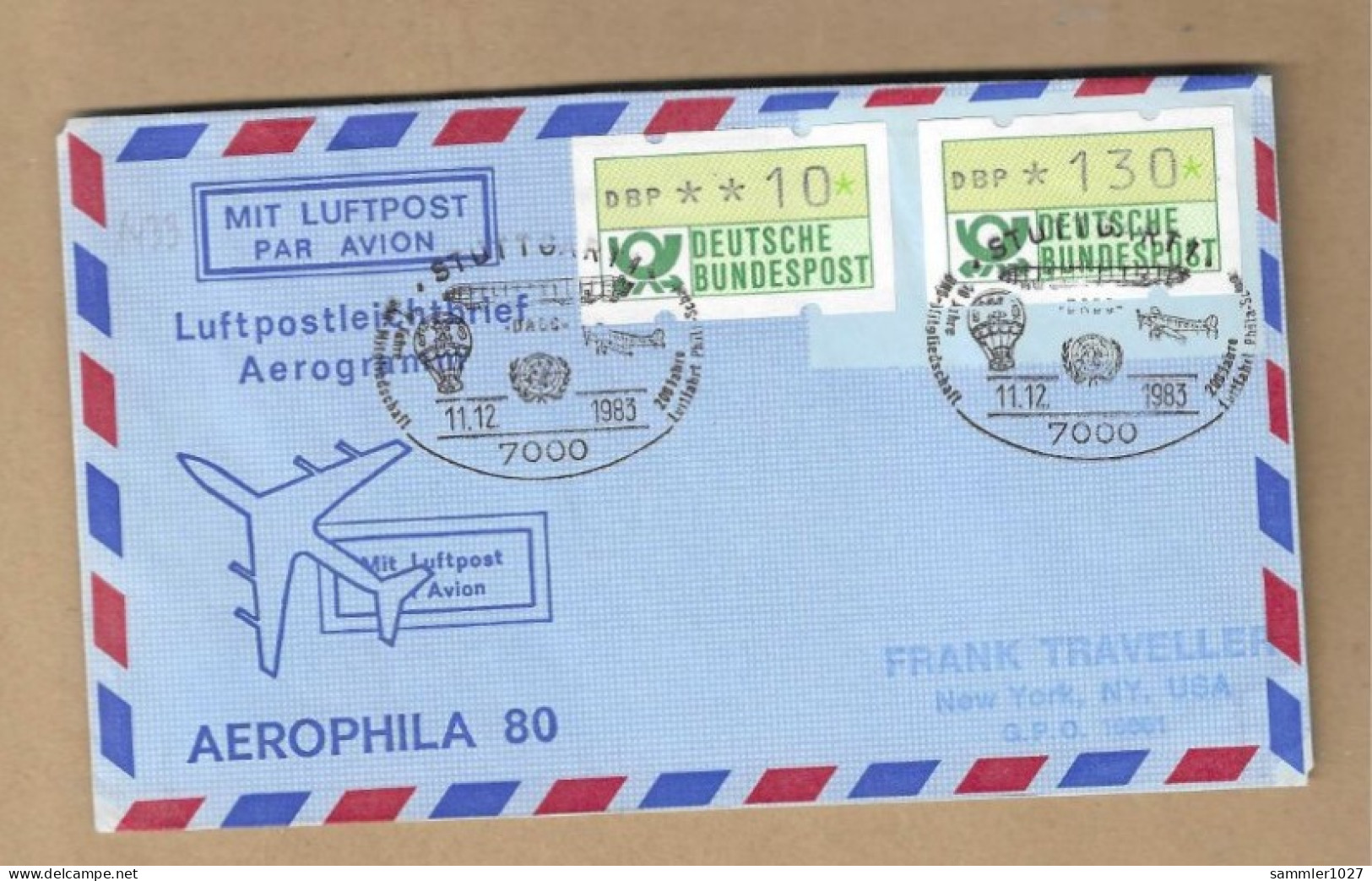 Los Vom 18.05 -   Sammlerumschläge  Aus Stuttgart 1983  Luftpost - Briefe U. Dokumente