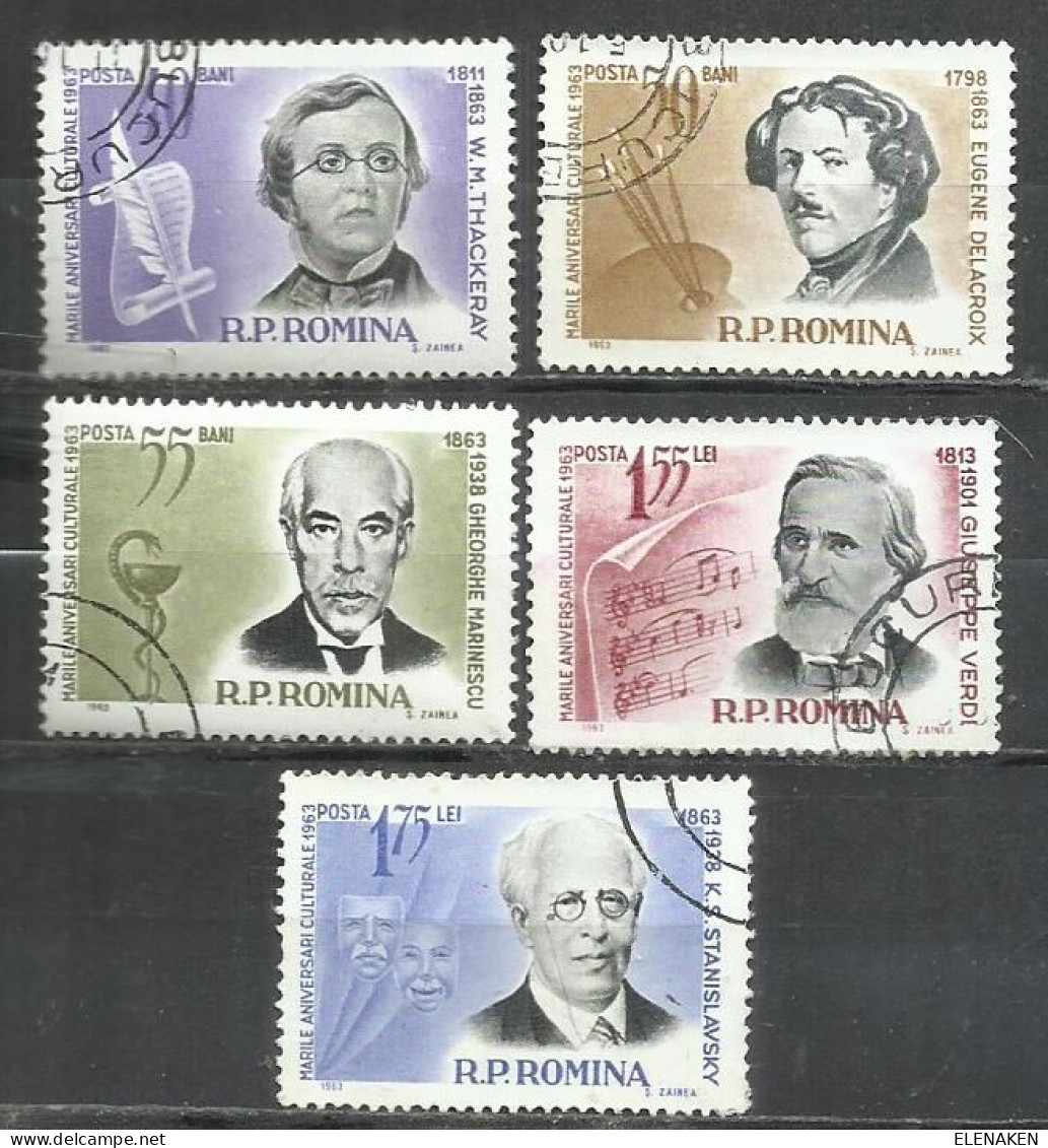 9058-SERIE COMPLETA RUMANÍA 1963 Nº 1924/1928 CELEBRIDADES - Used Stamps