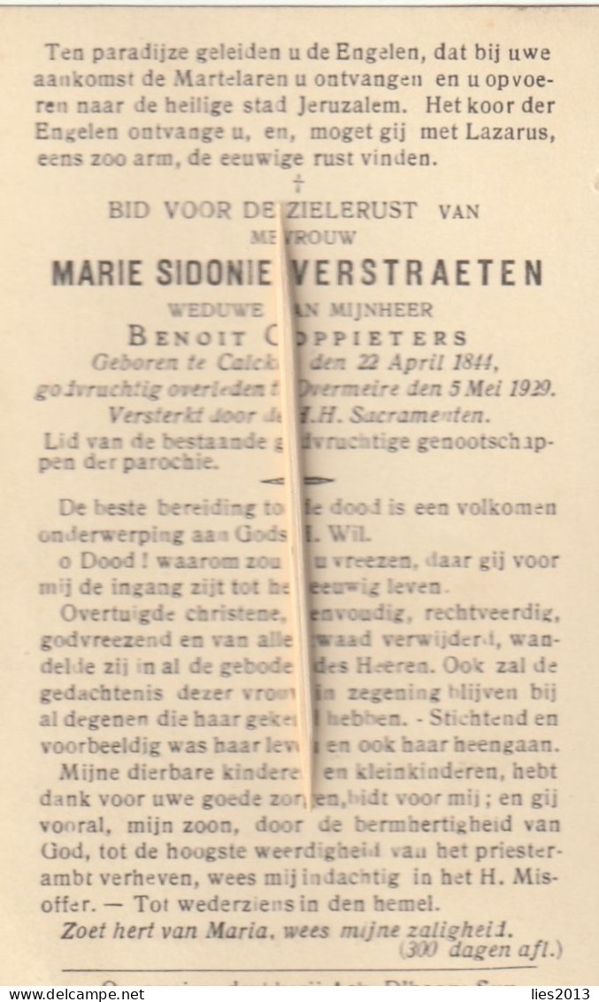 Kalken, Calken, Overmeire, 1929, Marie Verstraeten, Coppieters - Images Religieuses