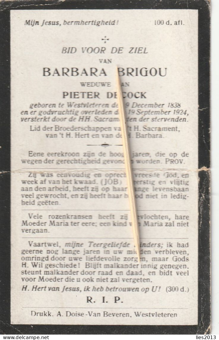 Westvleteren, 1924, Barbara Brigou, Decock - Images Religieuses