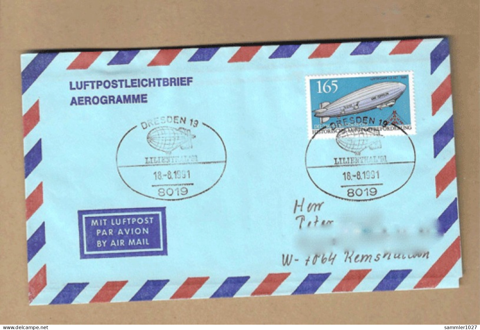 Los Vom 18.05 -   Sammlerumschläge  Aus Dresden 1991  Luftpost - Covers & Documents