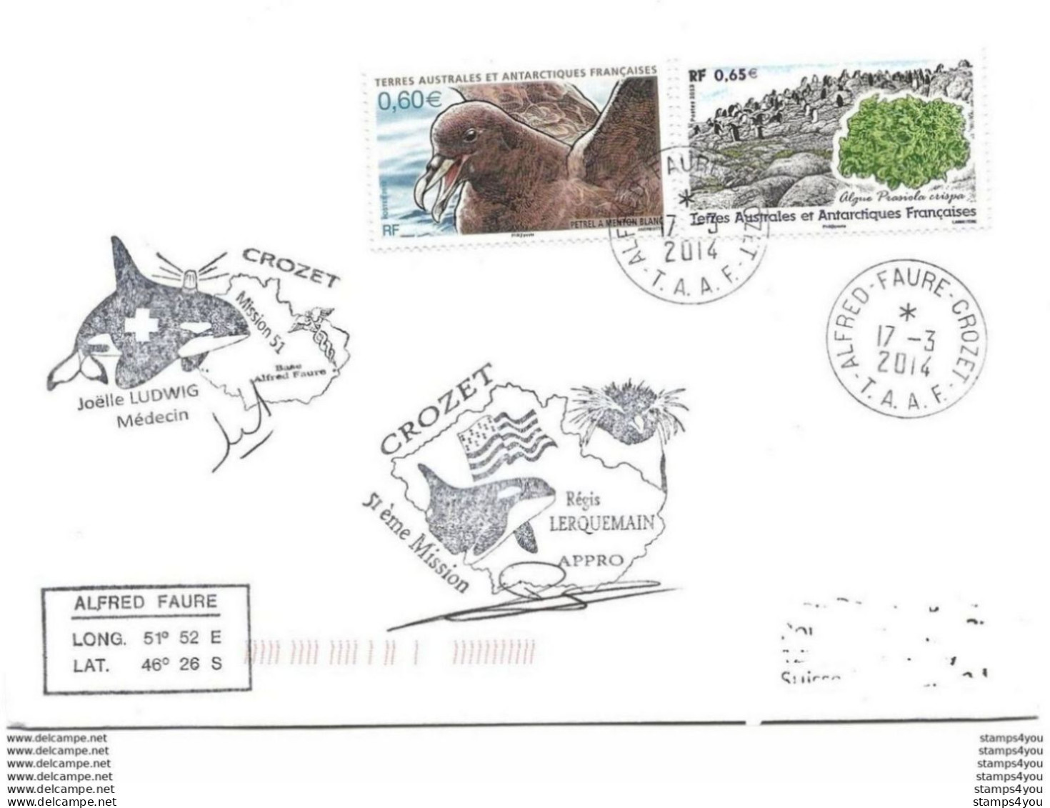 229 - 52 - Enveloppe TAAF Crozet Avec Cachets Illustrés 51ème Mission 2014 - Research Stations