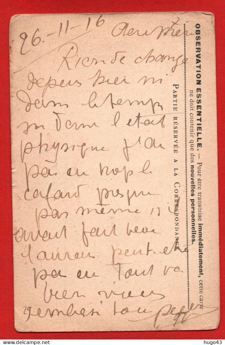 (RECTO / VERSO) CARTE POSTALE FRANCHISE MILITAIRE COULEUR - CACHET TRESOR ET POSTES  LE 26/11/1916 - SECTEUR POSTAL 120 - Covers & Documents