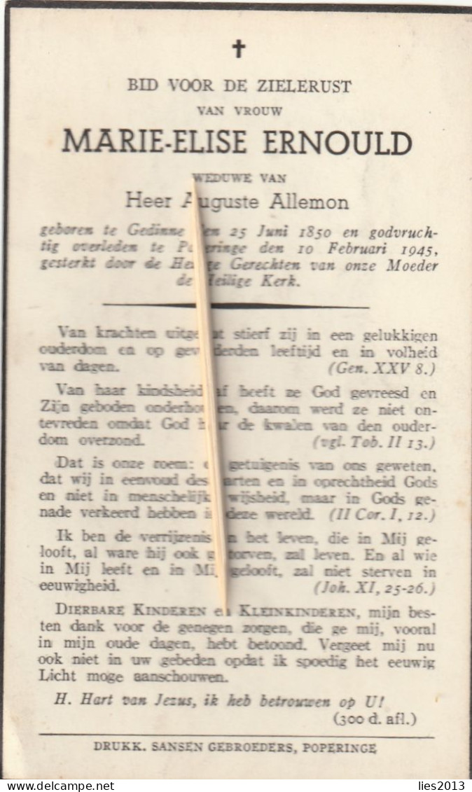 Gedinne, Poperinge, 1945,Marie Ernould, Alleman - Images Religieuses