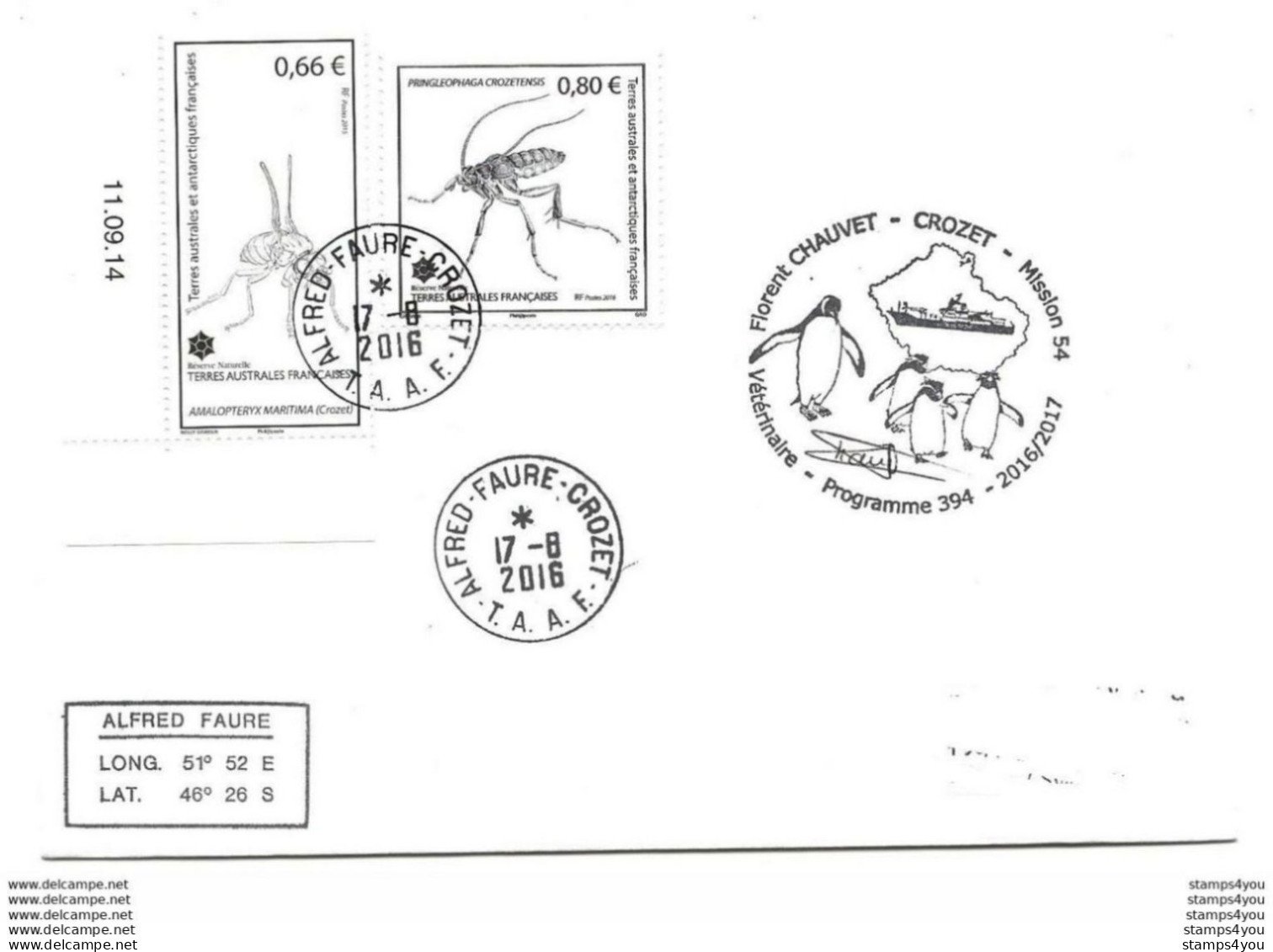 47 - 20 - Enveloppe TAAF Corzet Avec Timbre "insectes" Cachet Illustré 2016 - Autres & Non Classés