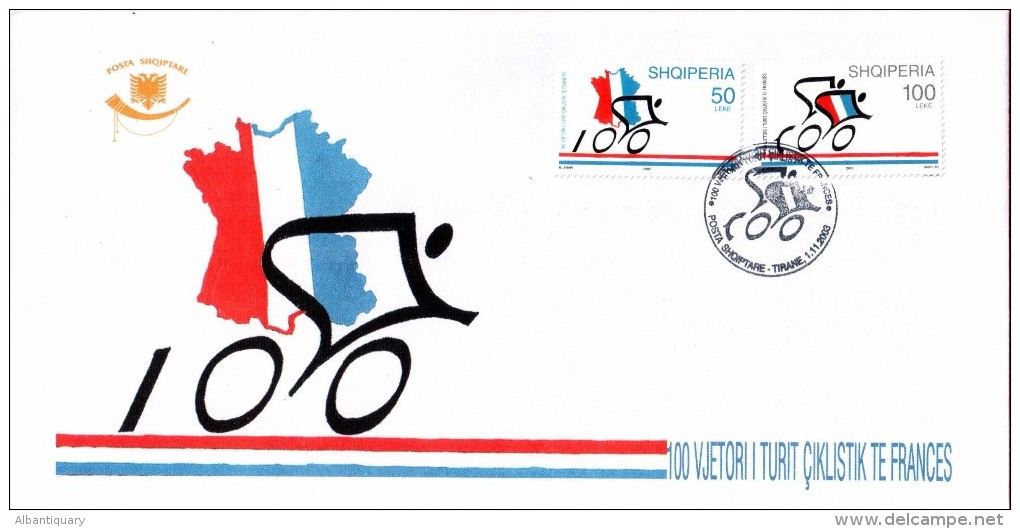 Albania Stamps 2003. 100 ANNIVERSARY OF FRANCE BICYCLE RACING TOUR. FDC MNH - Albanie