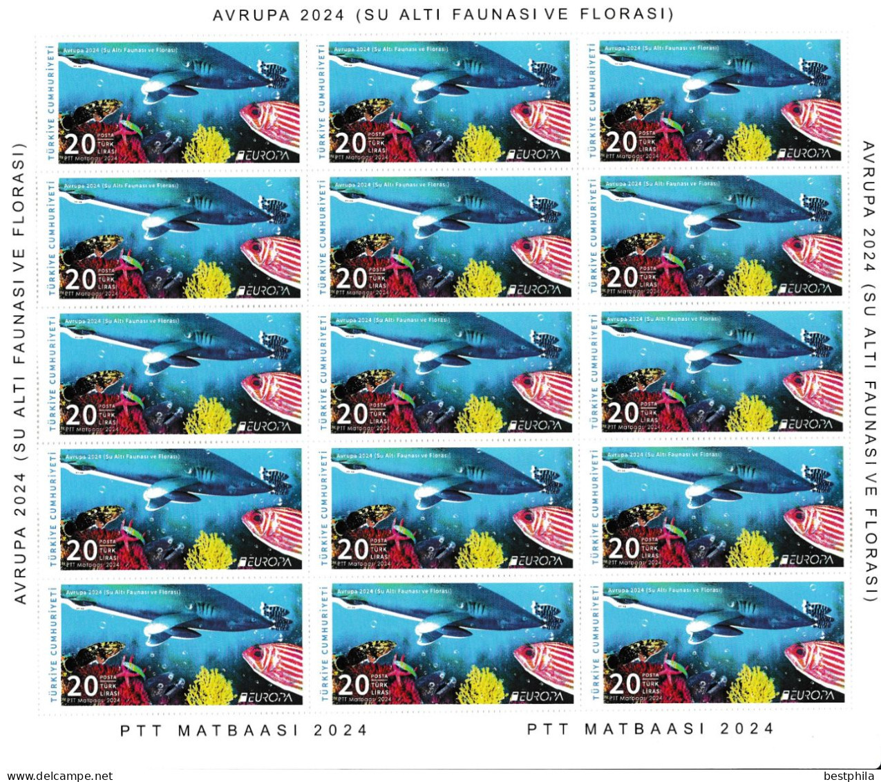 Europa Cept - 2024 - Turkey, Türkei - Underwater Fauna & Flora - 1.Sheetlet Of 15 Set ** MNH - Ongebruikt