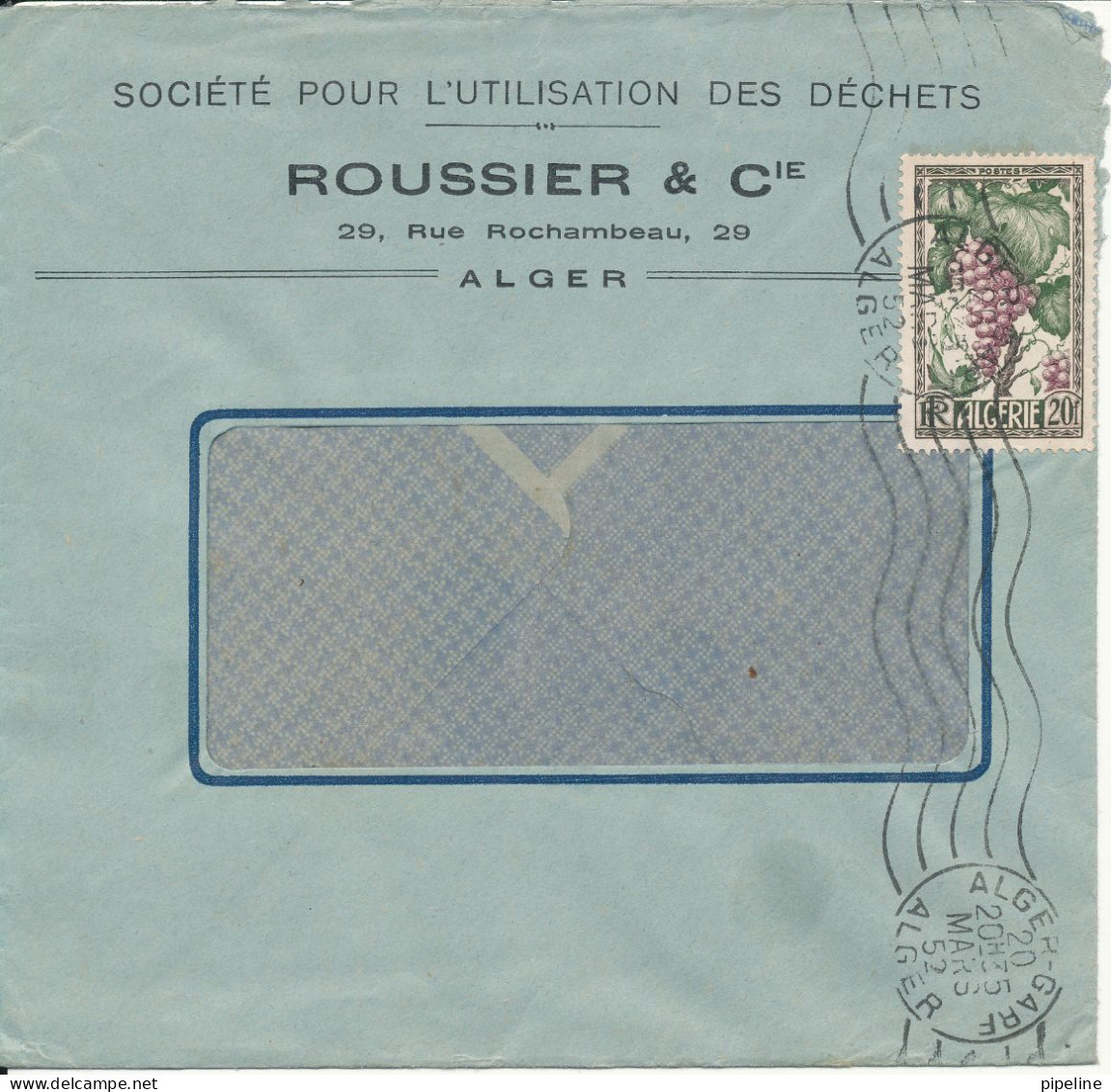 Algeria Cover Alger-Gare 20-3-1952 Single Franked FRUITS - Lettres & Documents
