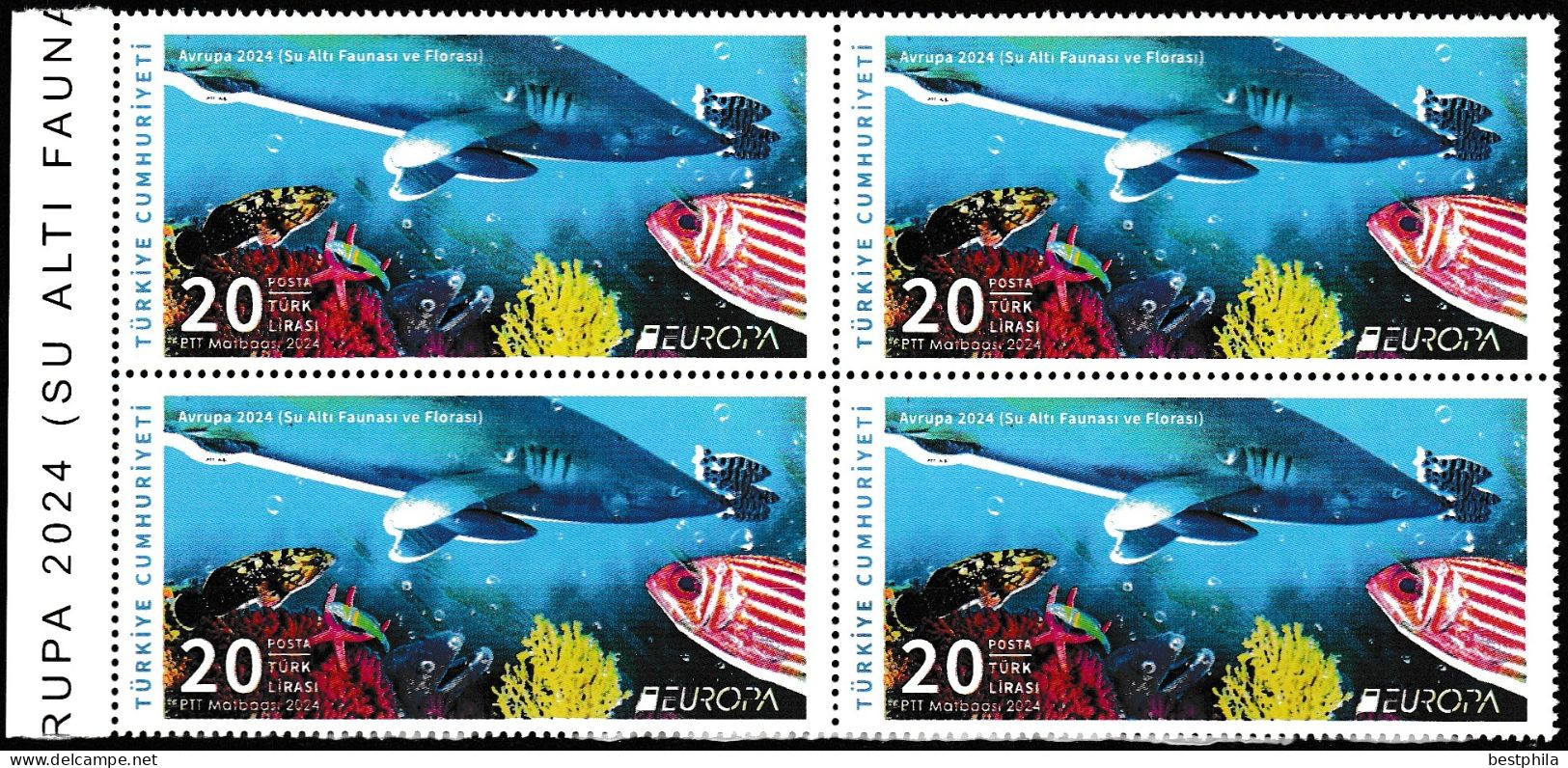 Europa Cept - 2024 - Turkey, Türkei - Underwater Fauna & Flora - Block Of 4 Set ** MNH - Neufs