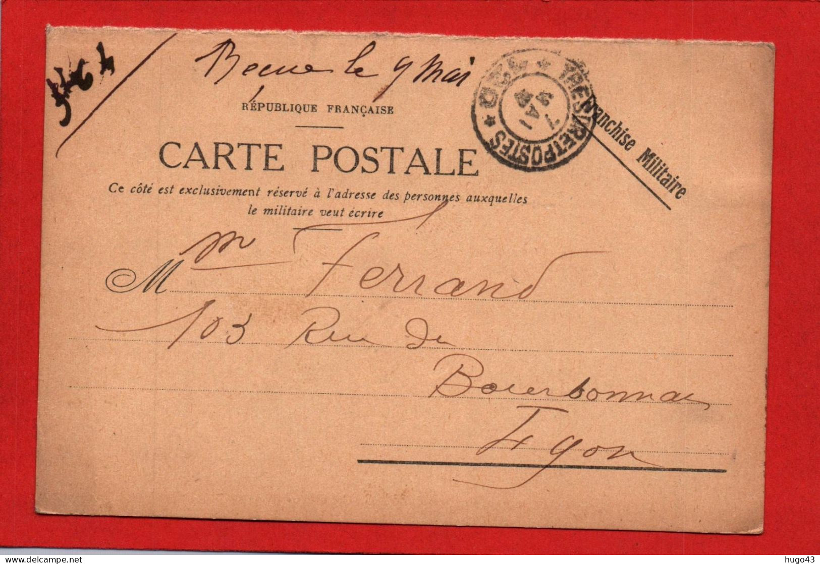 (RECTO / VERSO) CARTE POSTALE FRANCHISE MILITAIRE  - CACHET TRESOR ET POSTES  LE 07/05/1916 - SECTEUR POSTAL 120 - Briefe U. Dokumente