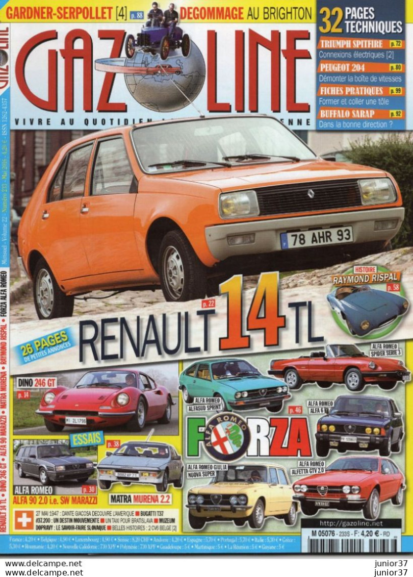 Gazoline N° 233 Renault 14. Raymond Rispal, Ala Romeo, - Auto/Moto