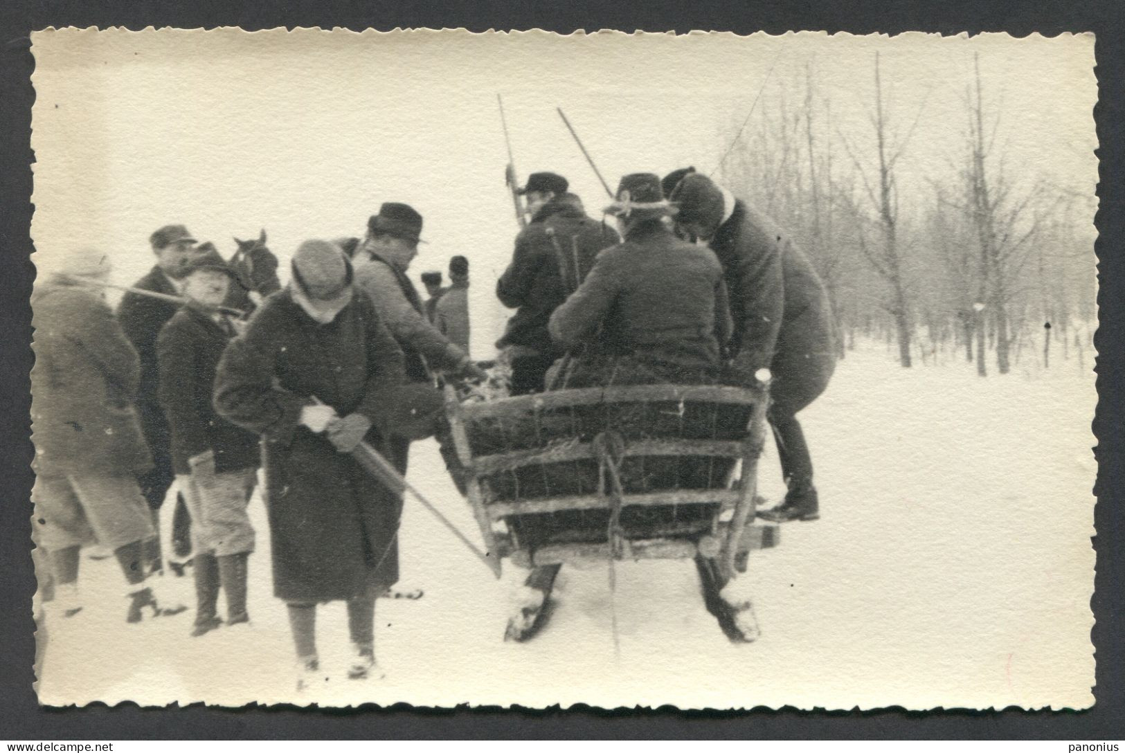 Hunting Hunt Jagd Caccia / Hunters Rifle Horse Sleigh Snow, Year 1938 - Caza