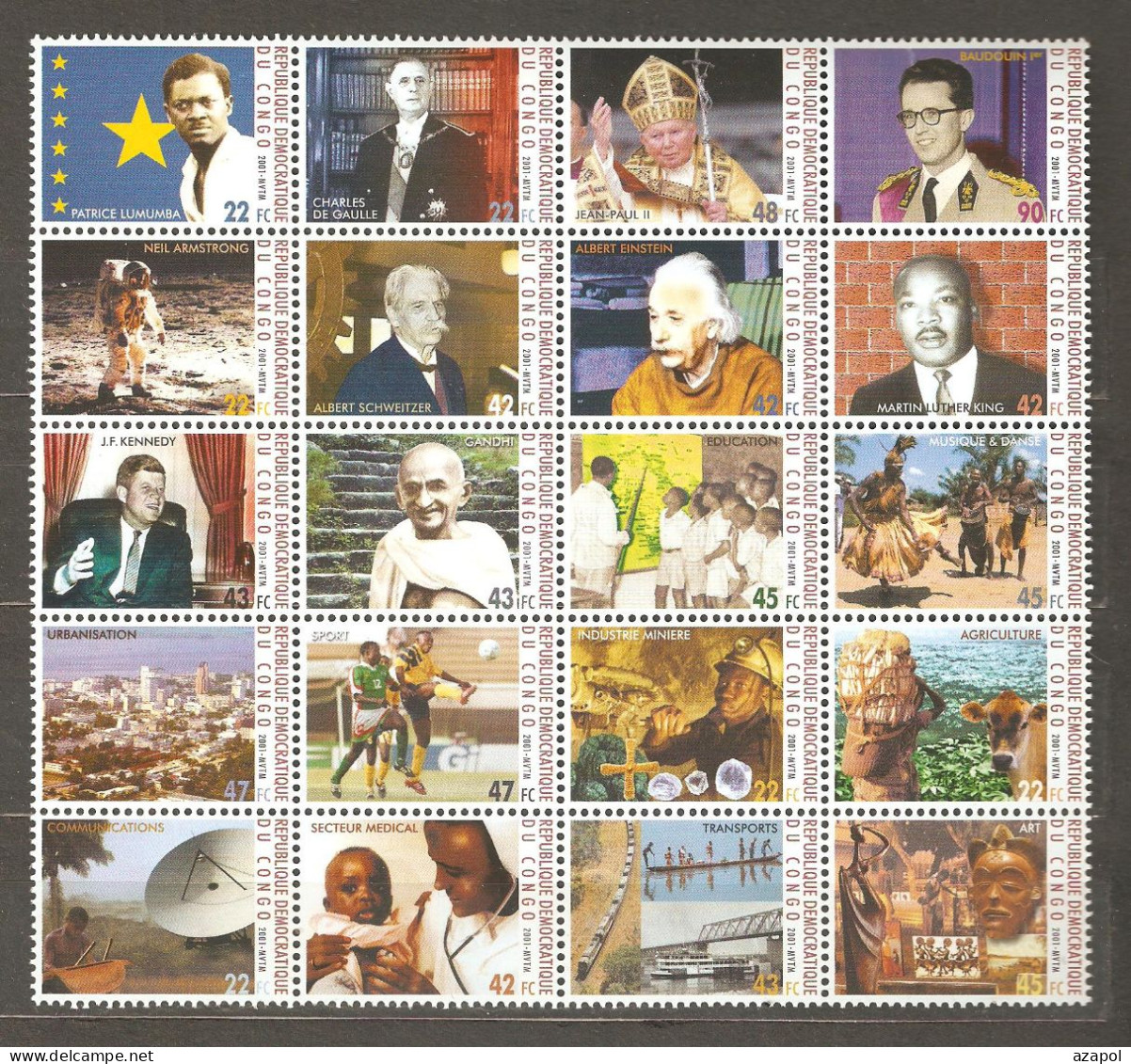 Congo: Full Set Of 20 Mint Stamps In Sheet, Famouse People & Events In 20-th Century, 2001, MNH - Mint/hinged