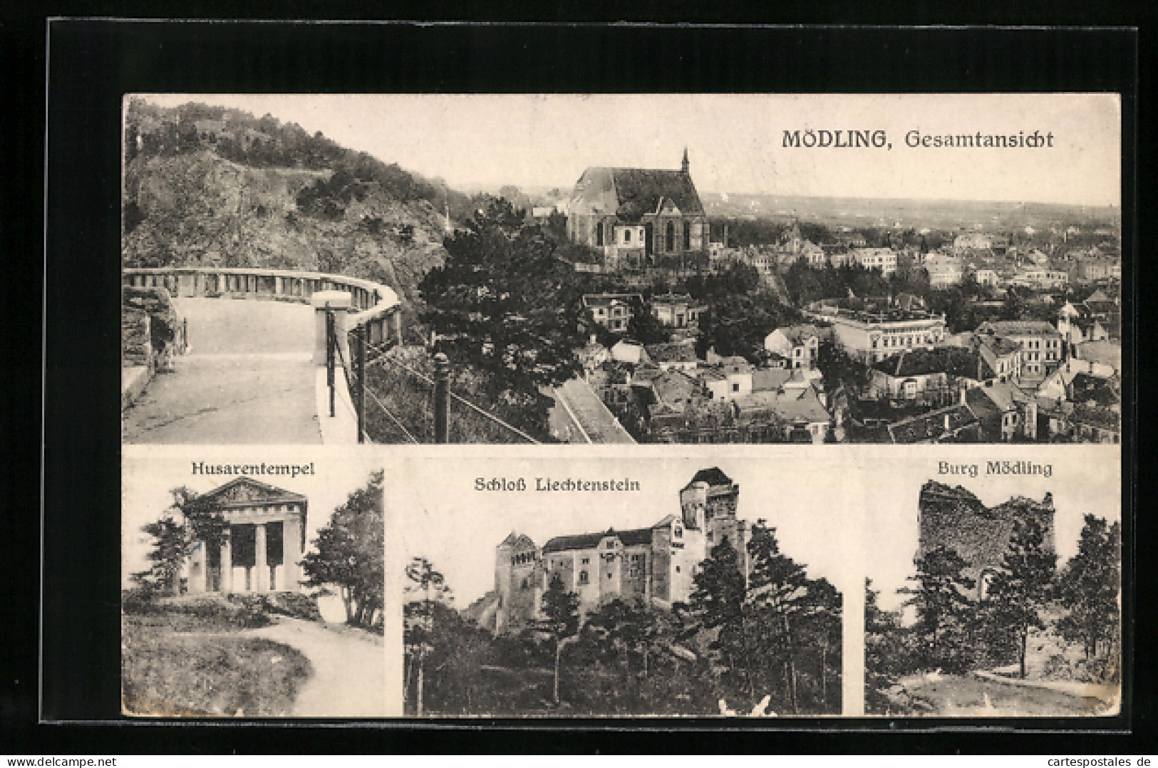 AK Mödling, Gesamtansicht, Husaren - Tempel, Burg Mödling, Burg Liechtenstein  - Autres & Non Classés