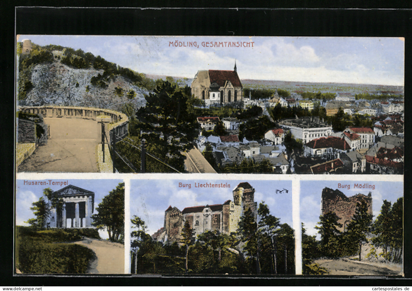 AK Mödling, Husaren-Tempel, Burg Liechtenstein, Burg Mödling Und Totale  - Autres & Non Classés