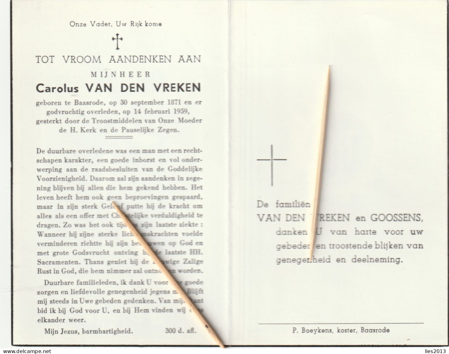 Baasrode, Carolus Van Der Vreken, - Images Religieuses
