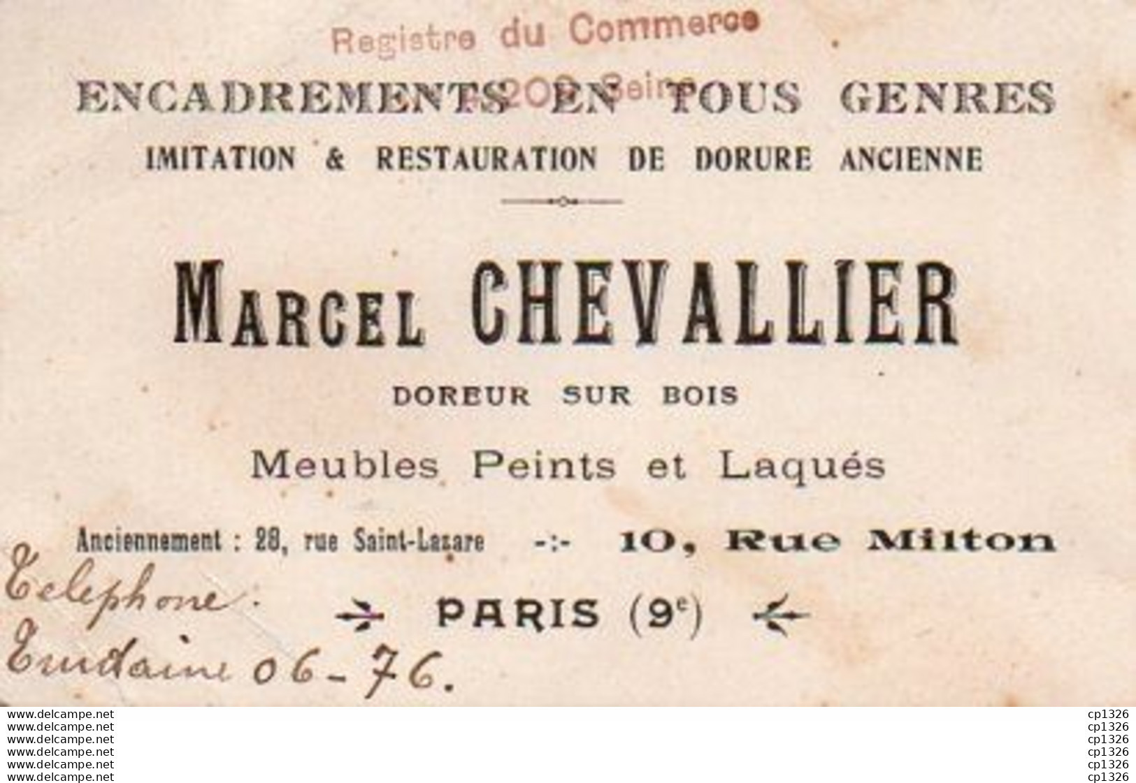 2V5Cap   Carte De Visite Marcel Chevallier Doreur Retaurateur Sur Bois Encadrement Meubles 10 Rue Milton à Paris - Visitenkarten