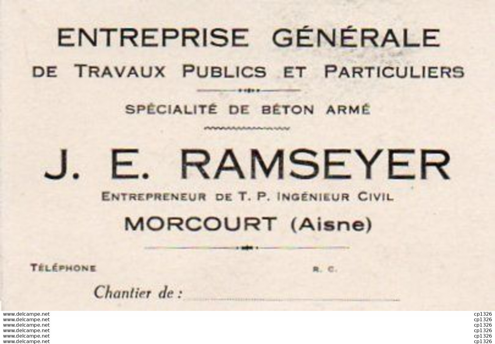 2V5Cap   Carte De Visite 02 Morcourt J. E. Ramseyer Entreprise Travaux Publics - Cartes De Visite