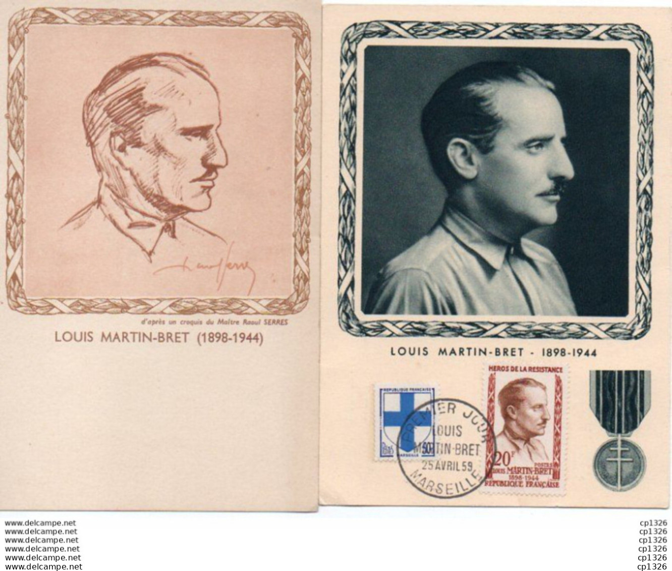 2V8Bs  Lot N°2 De 2 Cartes Maximums Louis Martin Bret - 1950-1959