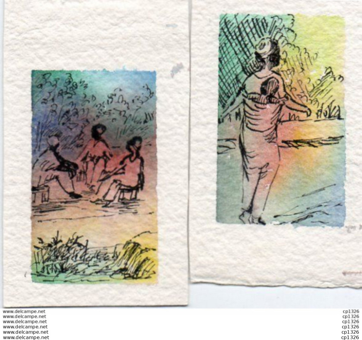2V5Vl  Lot N°1 De 2 Cartes Peintes Mains Marque Page Encre De Chine Et Peinture à L'eau Afrique - Other & Unclassified