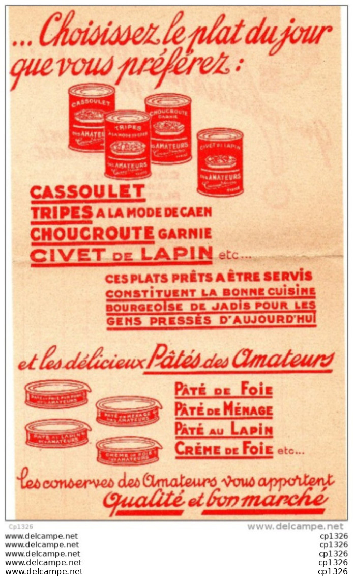 67Mn  Publicité Conserves Plats Cuisinés Des Amateurs Cassoulet Tripes Civet Paté - Publicités