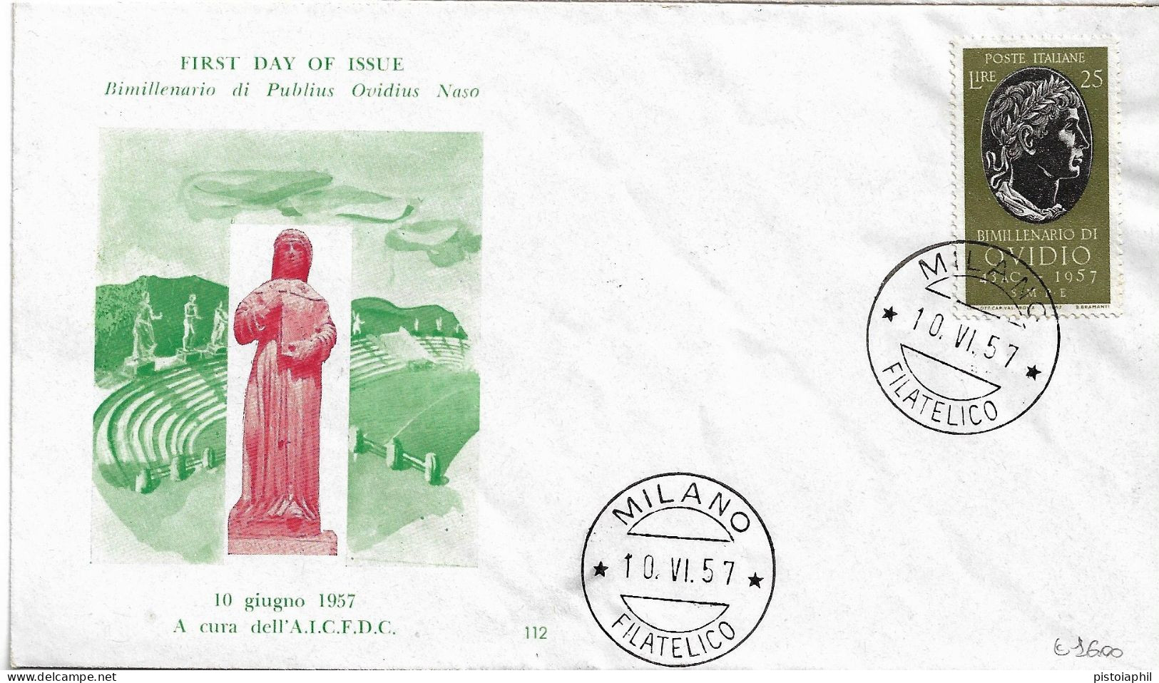 Fdc AICFDC 1957: OVIDIO No Viaggiata - FDC