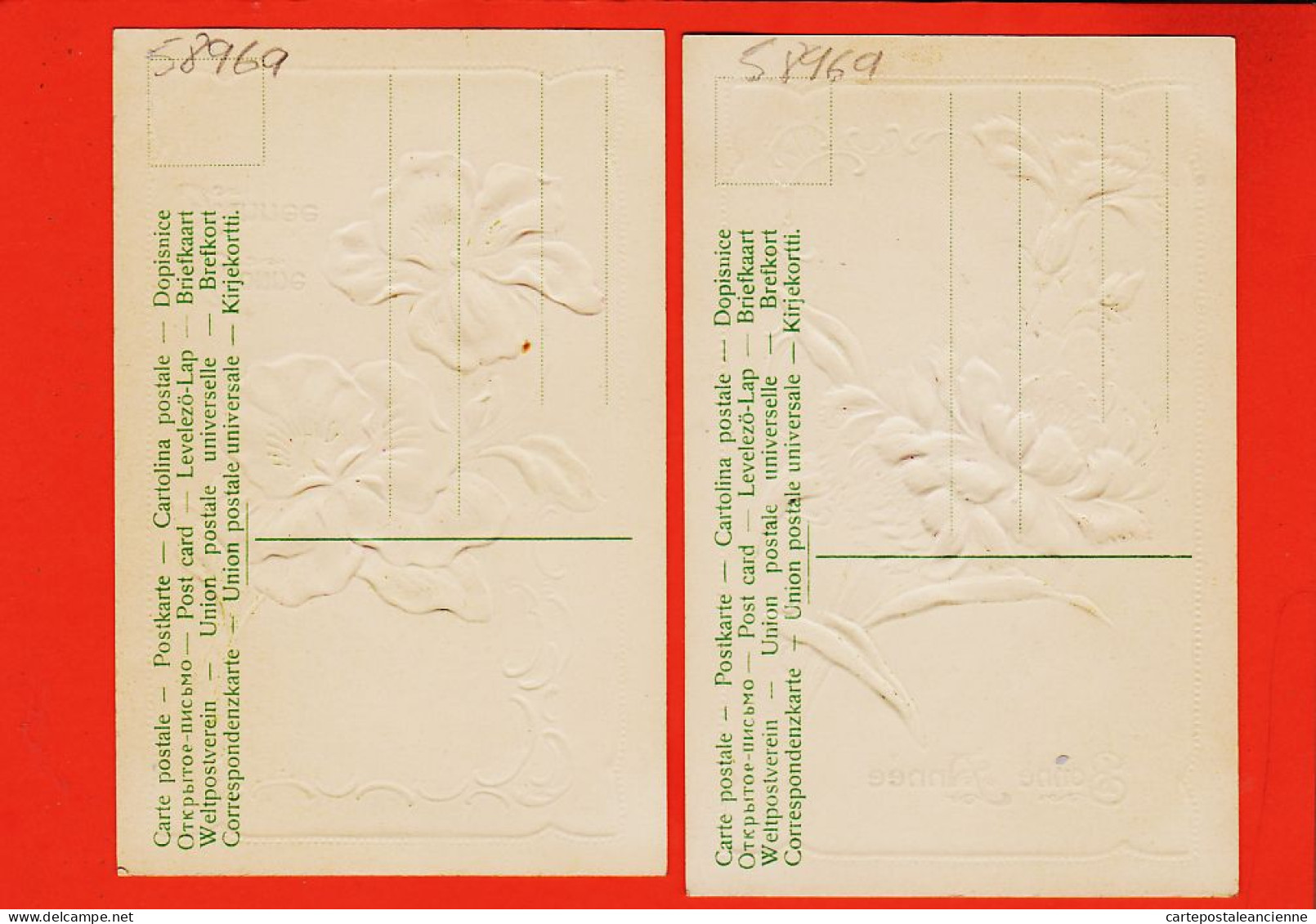 28199 / ( Etat Parfait ) 2 Superbes CPA Carte Relief Dorures Style Art-Déco Oeillet  Et Pensées BONNE ANNEE 1910s - Nieuwjaar