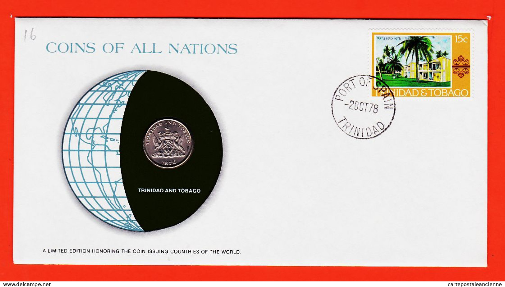 28304 / TRINIDAD TOBAGO 25 Cents 1976 Trinité FRANKLIN MINT Coins Nations Coin Enveloppe Numismatique Numiscover - Trindad & Tobago