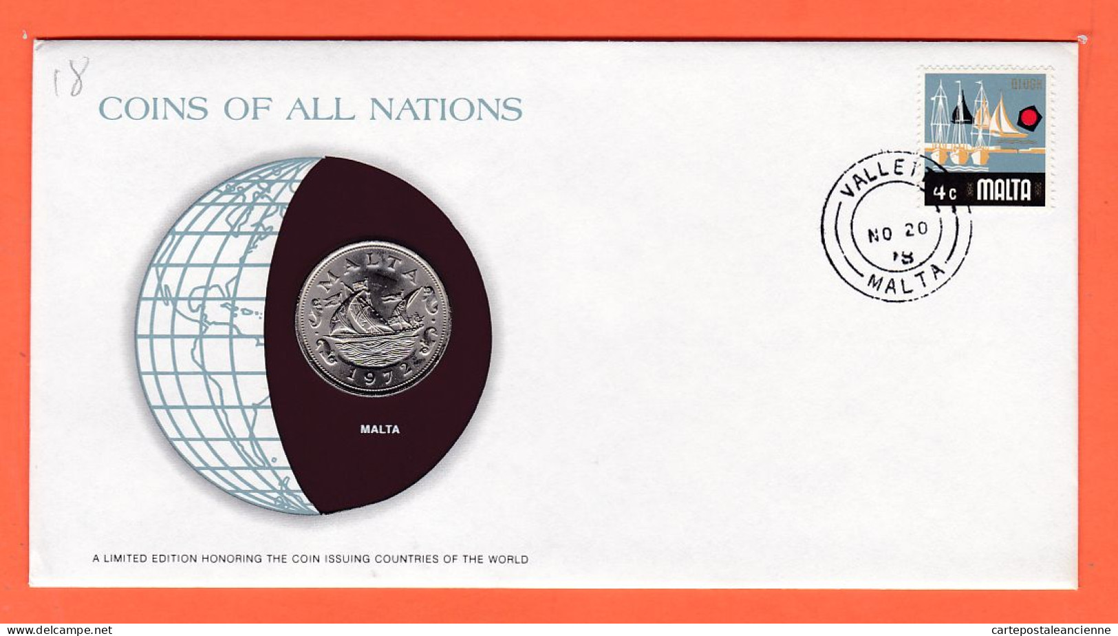 28301 / MALTA 10 Cents 1972 Malte  FRANKLIN MINT Coins Nations Coin Limited Edition Enveloppe Numismatique Numiscover - Malte