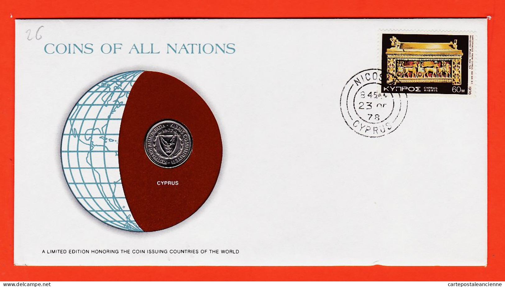 28293 / CYPRUS 25 Mils 1977 Chypre FRANKLIN MINT Coins Nations Coin Limited Edition Enveloppe Numismatique Numiscover - Cipro