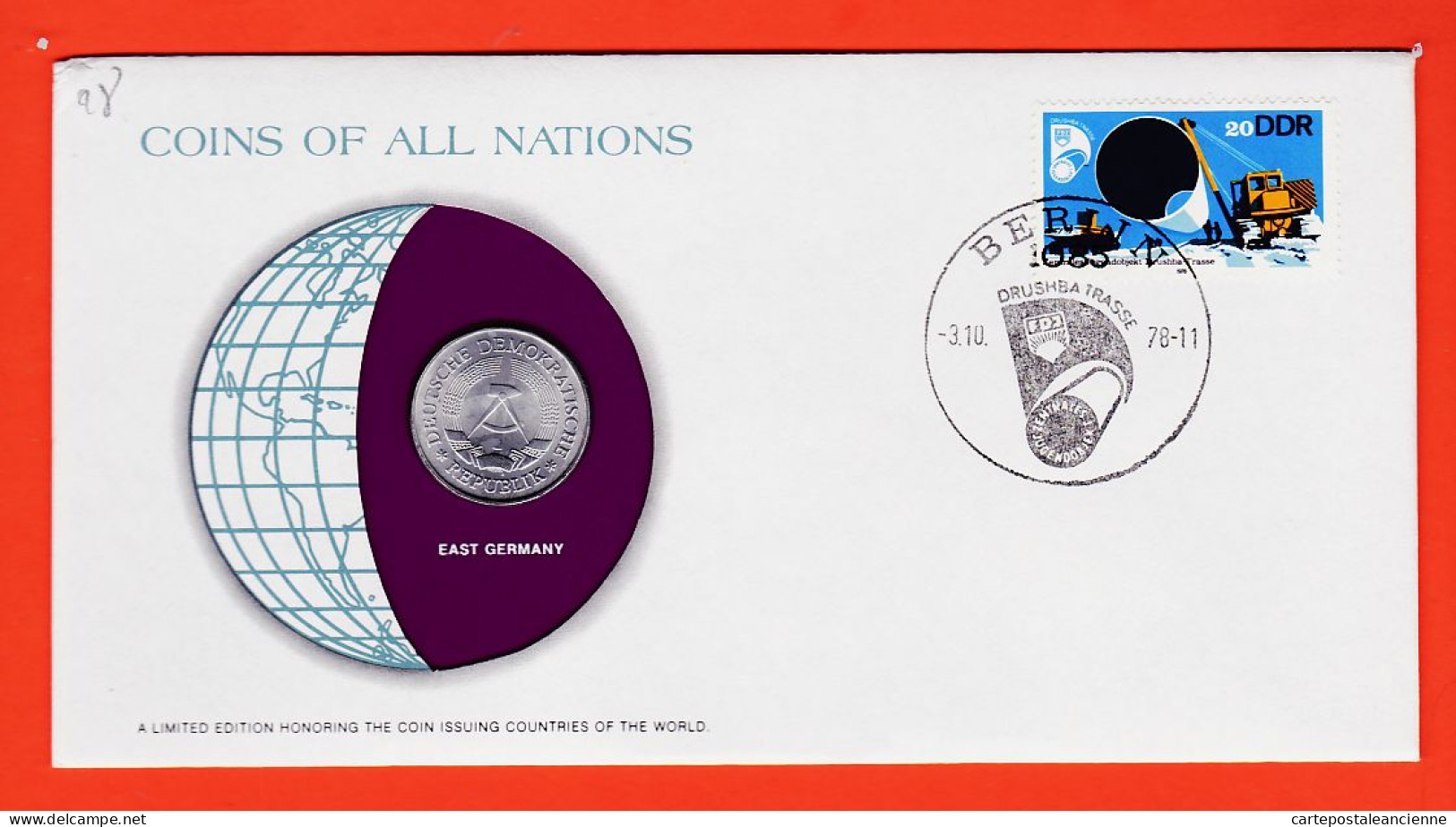28289 / EAST GERMANY RDA 1 Mark 1978 Allemagne EST FRANKLIN MINT Coins Nations Enveloppe Numismatique Numiscover - 1 Mark
