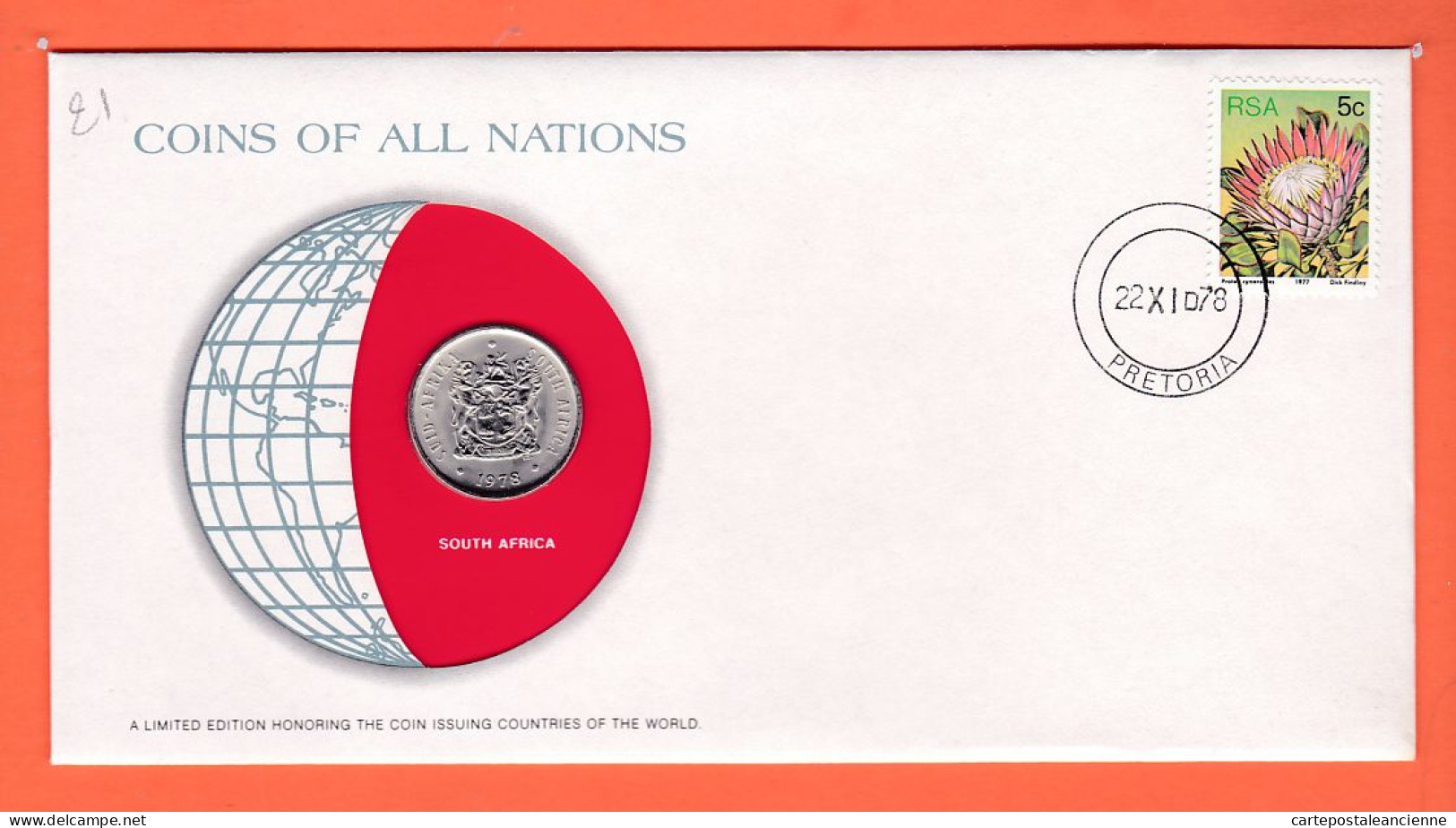 28298 / SOUTH AFRICA 20 Cents 1978 Afrique-Sud FRANKLIN MINT Coins Nations Lt Edition Enveloppe Numismatique Numiscover - South Africa