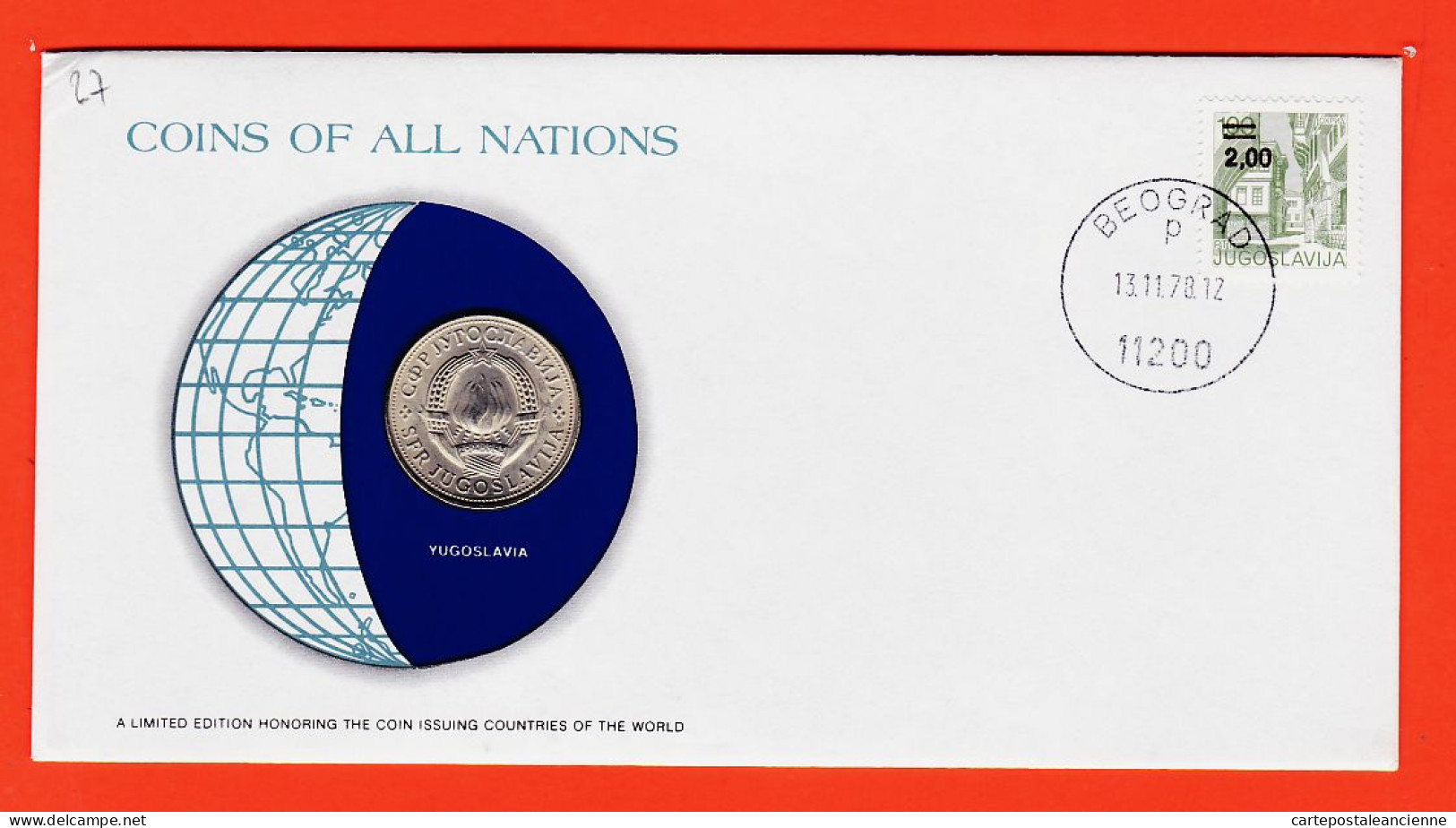 28292 / YUGOSLAVIA 5 Dinars Yougoslavie 1972  FRANKLIN MINT Coins Nations Ltd Edition Enveloppe Numismatique Numiscover - Joegoslavië