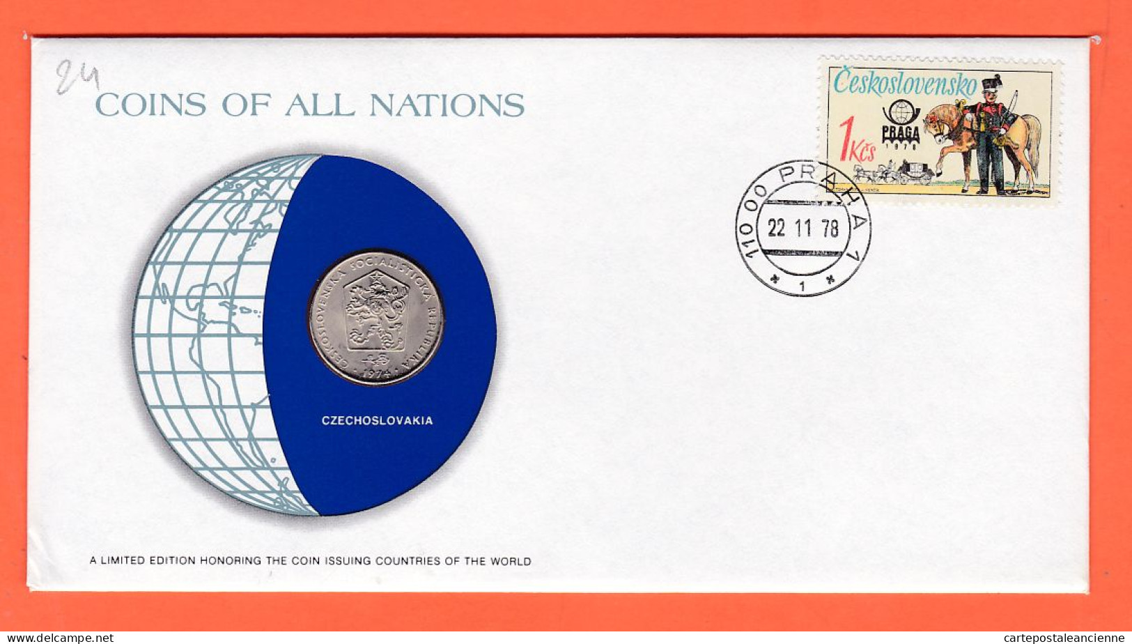 28295 / CZECHOSLOVAKIA 2 Koruny 1974 Tchécoslovaquie FRANKLIN MINT Coins Nations Enveloppe Numismatique Numiscover - Tchécoslovaquie