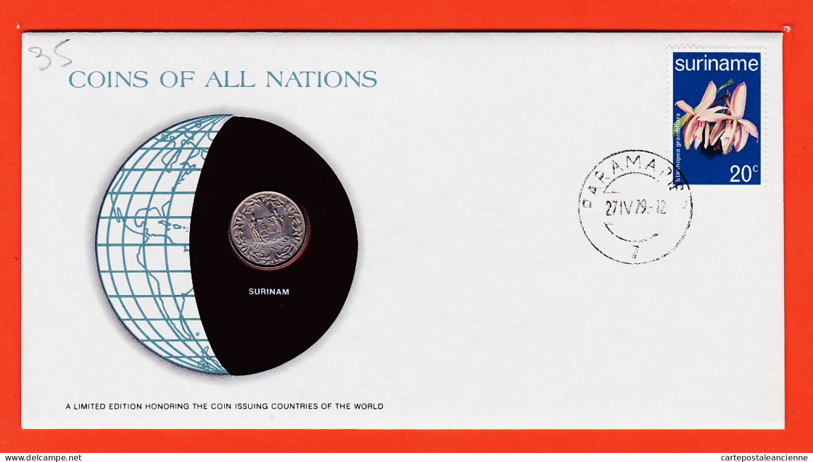 28314 / SURINAM 25 Cent 1979 Coins Nations Coin Limited Edition FRANKLIN MINT Enveloppe Numismatique Numiscover - Surinam 1975 - ...